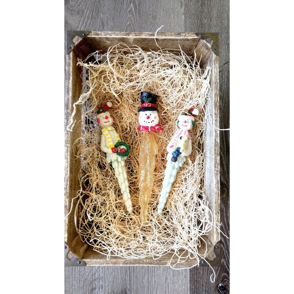 Vintage Christmas tree ceramic snowman long icicle ornaments set of 3 - Picture 2 of 4